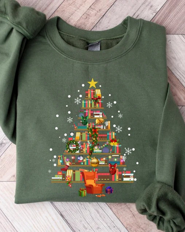 Christmas Tree Made Of Books Sweatshirt