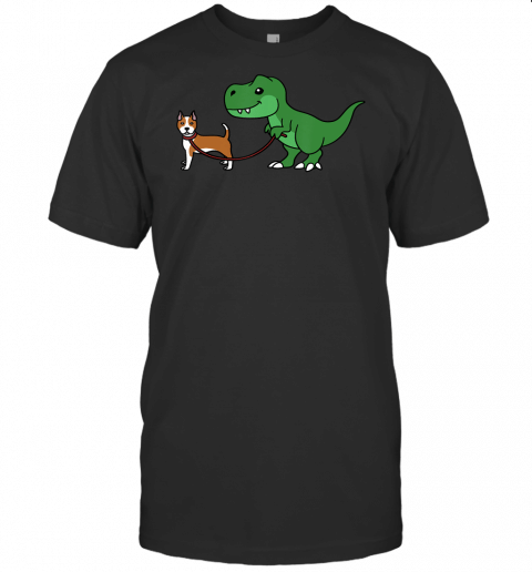 T Rex Dinosaur Walking American Staffordshire Terrier Dog T Shirt