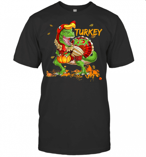 Dinosaur Turkey Pumpkin Thanksgiving Gift Kids Boys Men T Shirt