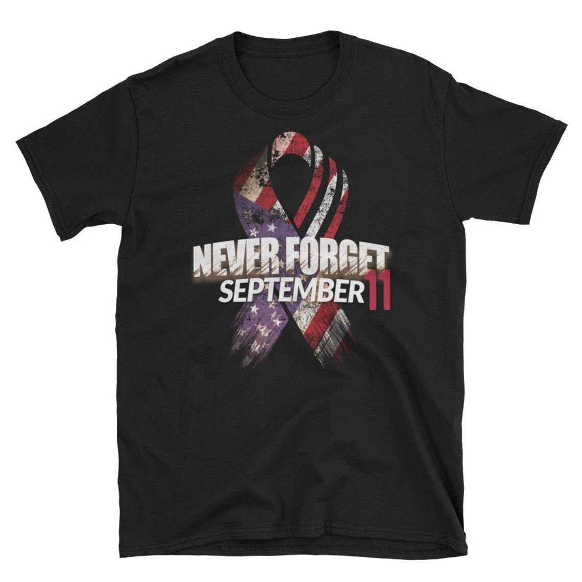 911 Memorial Shirt – September 11 Ribbon We Will Never Forget T Shirt – Distressed Patriot Day Short-Sleeve Unisex T-Shirt