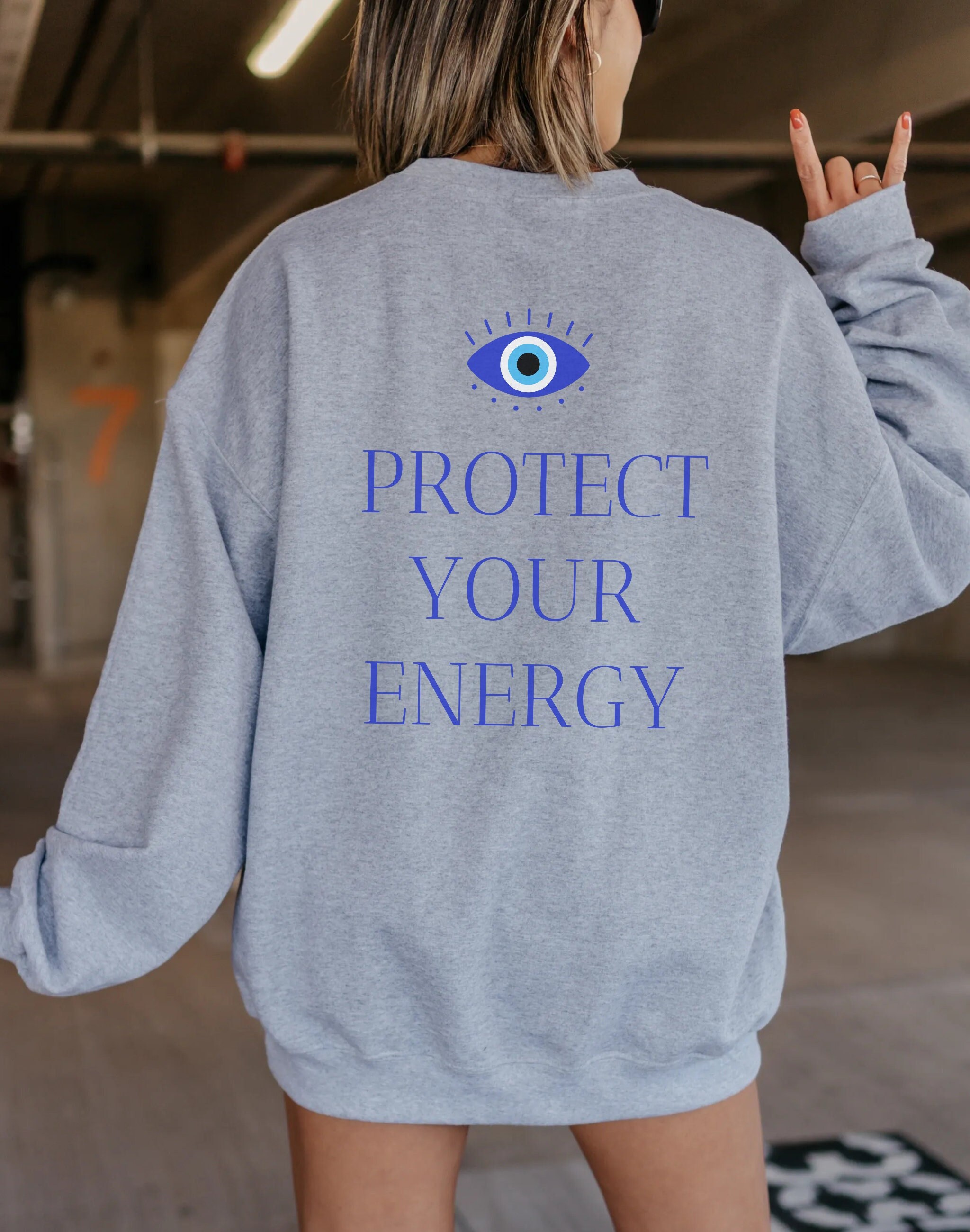 Protect Your Energy Evil Eye Crewneck Sweatshirt Witchy Clothes VSCO Tumblr Spiritual Clothes Preppy Sweatshirt Indie Aesthetic Clothes Gift