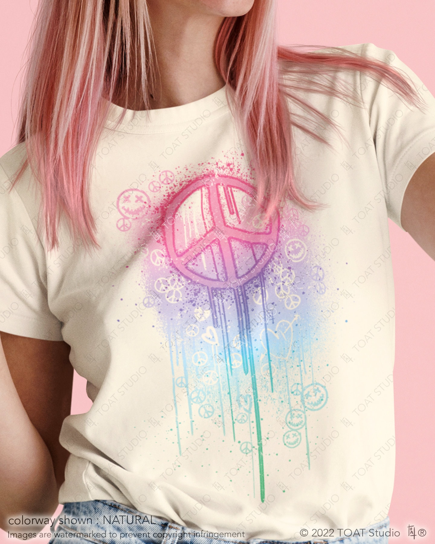 Pastel Peace Love Happiness Unisex T-Shirt, Pastel Grunge, Pastel Kawaii, Peace Sign, Broken Heart, Smiley Face, Pastelgore, Pastel Rainbow