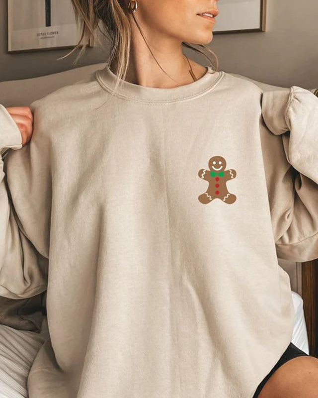 Gingerbread Print Christmas Sweatshirt