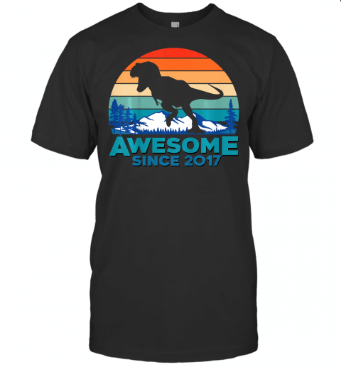 Kids Awesome Since 2017 3 Years Old Dinosaur Gift T Shirt