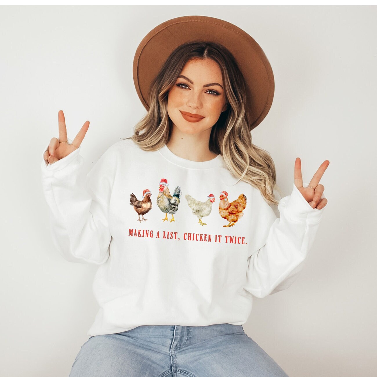 Christmas chicken Chicken Sweatshirt Funny chicken shirt Pink Santa Sweatshirt Funny Christmas Sweatshirt Christmas Crewneck Holiday Sweater