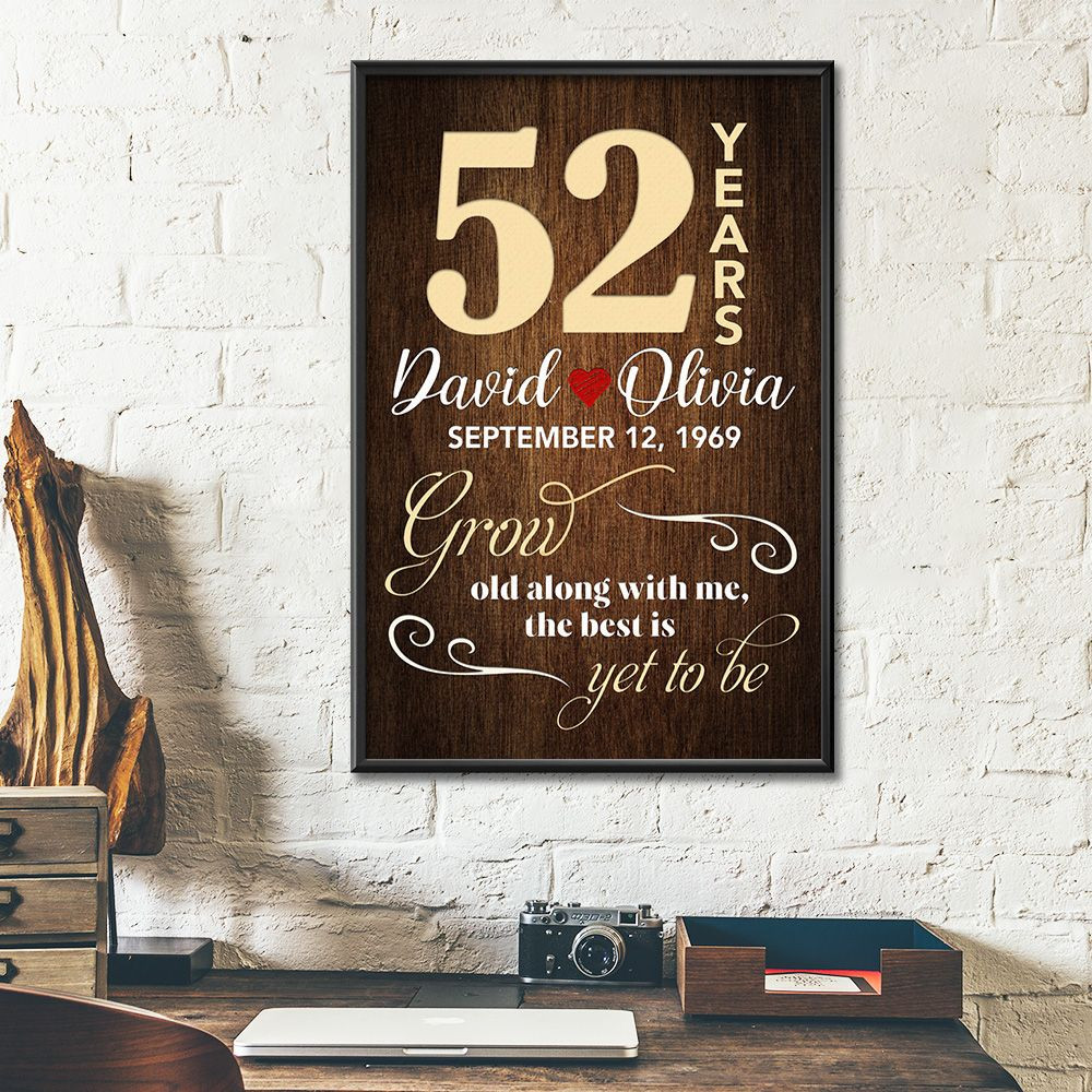 Personalized Names & Date 52Nd Wedding Anniversary Gifts Poster For Couple, Husband & Wife, Her, Him