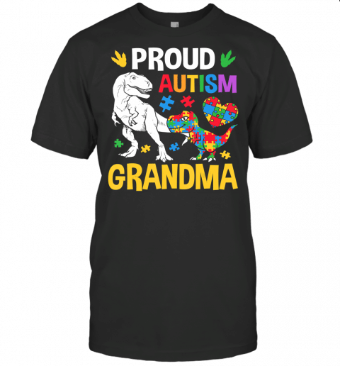 Proud Autism Grandma Big Dinosaur T Rex Autism Child Family T Shirt