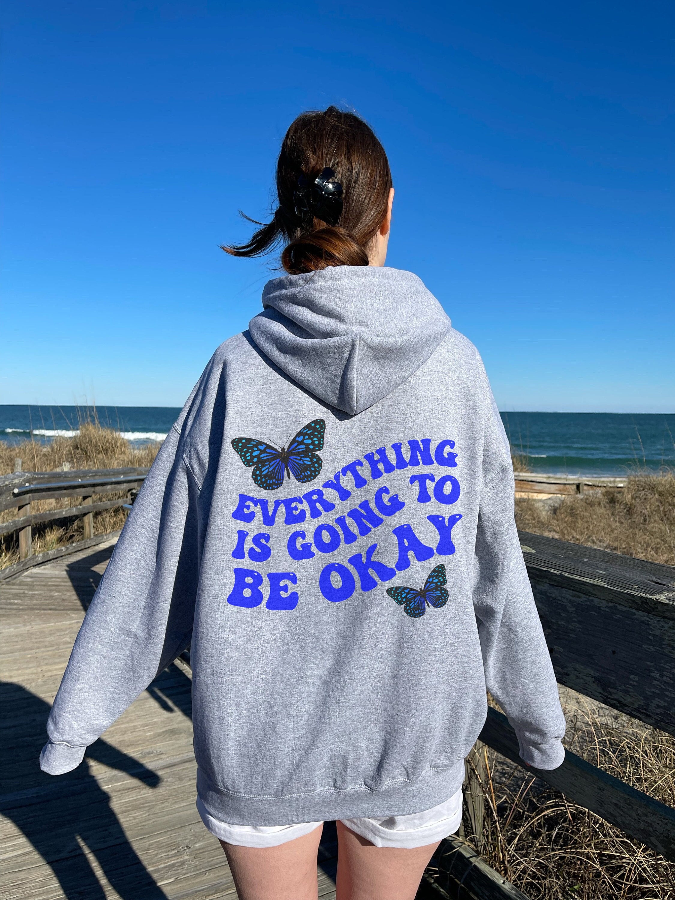 Everything is Going to Be Ok Hoodie with Words on Back Butterfly Hoodie VSCO Hoodie Trendy Hoodies Indie Clothes Preppy Sweatshirt Vintage