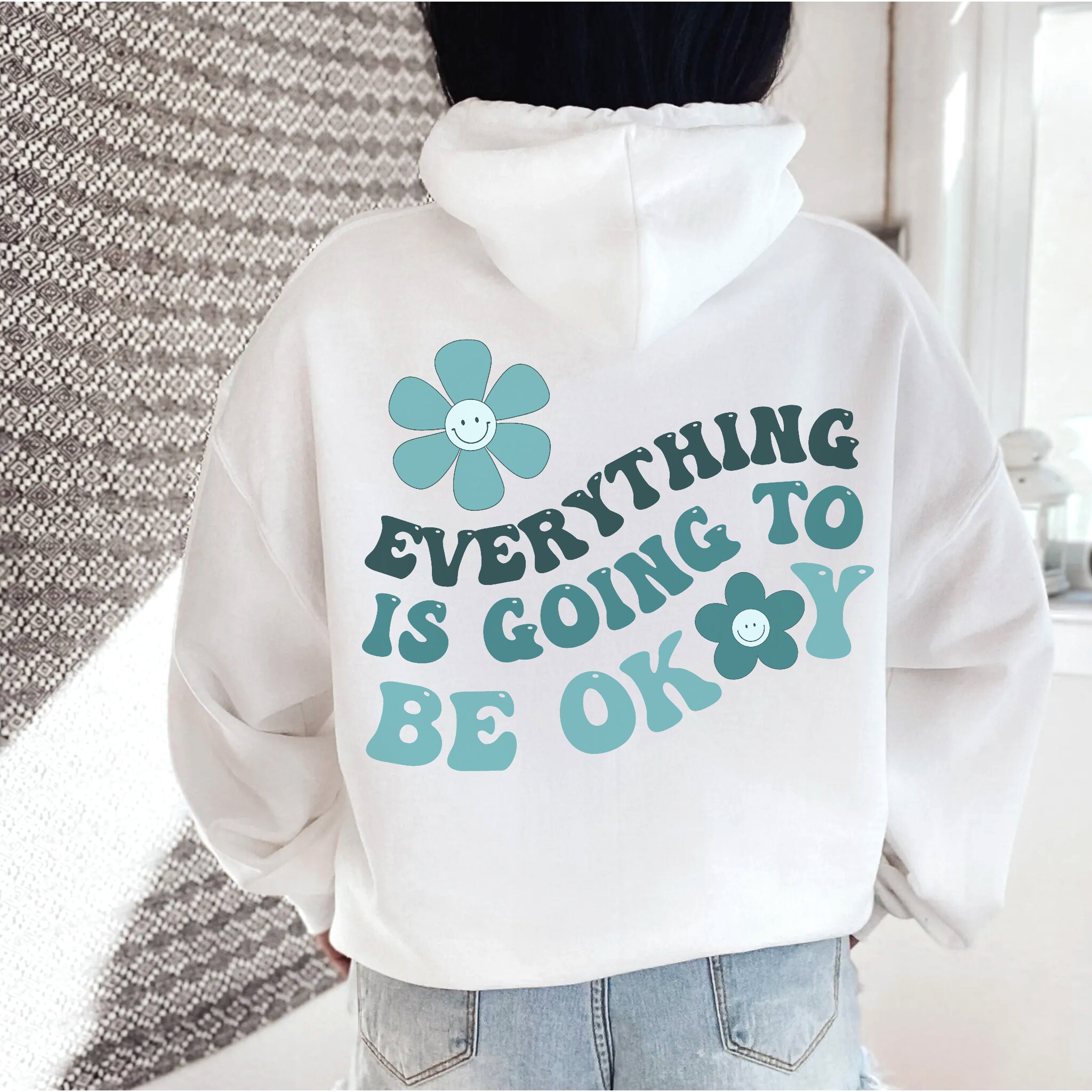 Everything is Going to Be Ok Hoodie Trendy Hoodies Preppy Sweatshirt Aesthetic Clothes Vintage Hoodie for Women Trendy Oversized Hoodie