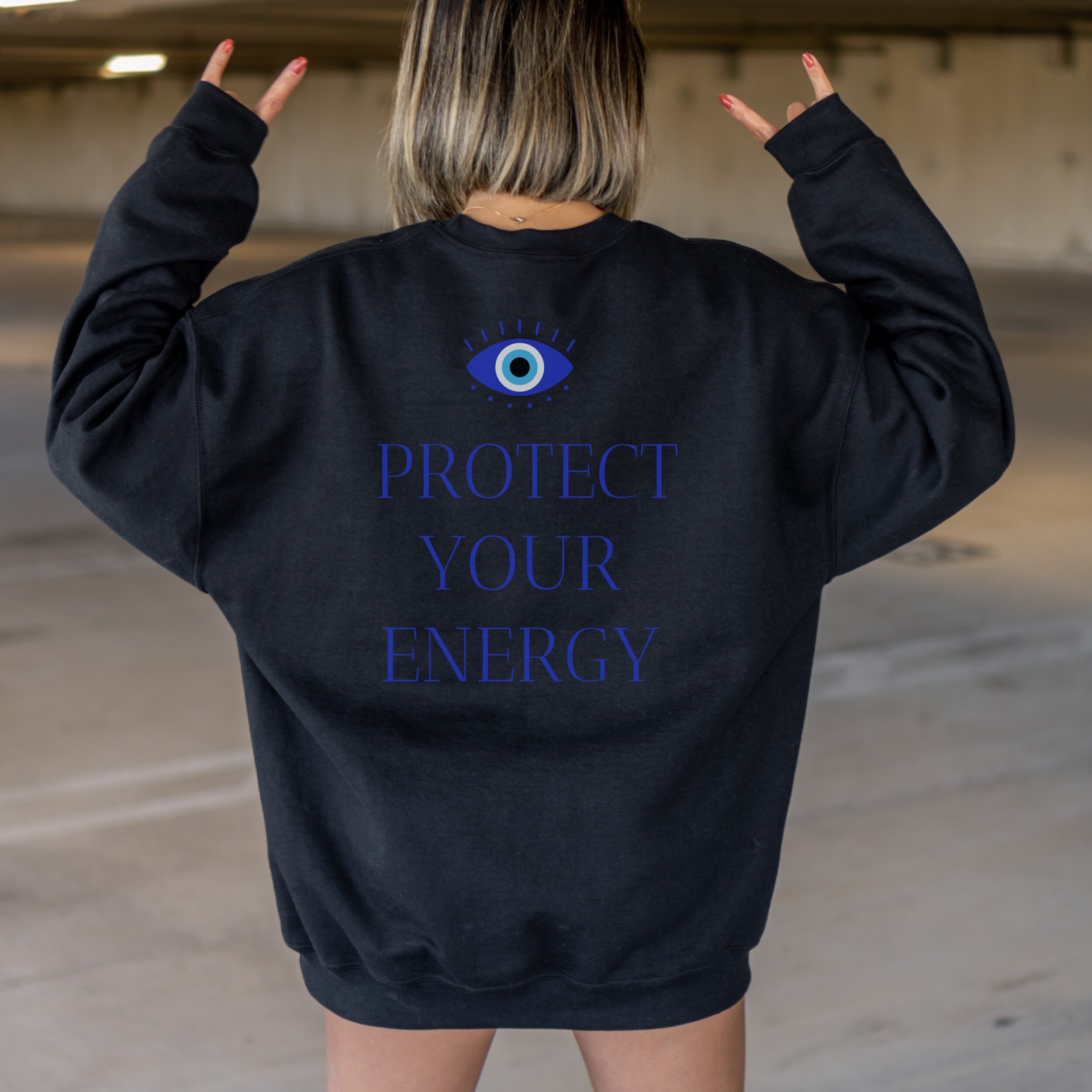 Protect Your Energy Evil Eye Sweatshirt Indie Aesthetic Clothes Hippie Clothes Trendy Crewneck Preppy Clothes Oversized Sweatshirt Tumblr