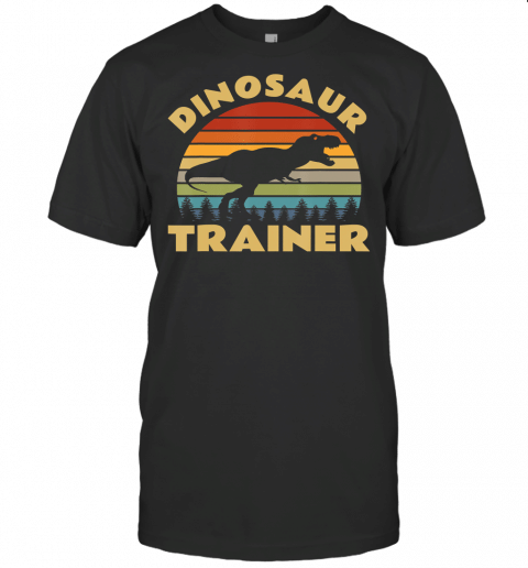 Dinosaur Trainer Halloween Costume Retro Sunset Dino Outline T Shirt