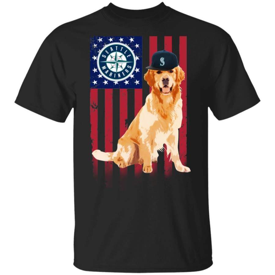 Seattle Mariners Golden Retriever USA Flag T-Shirt Fan Gift Idea HT209