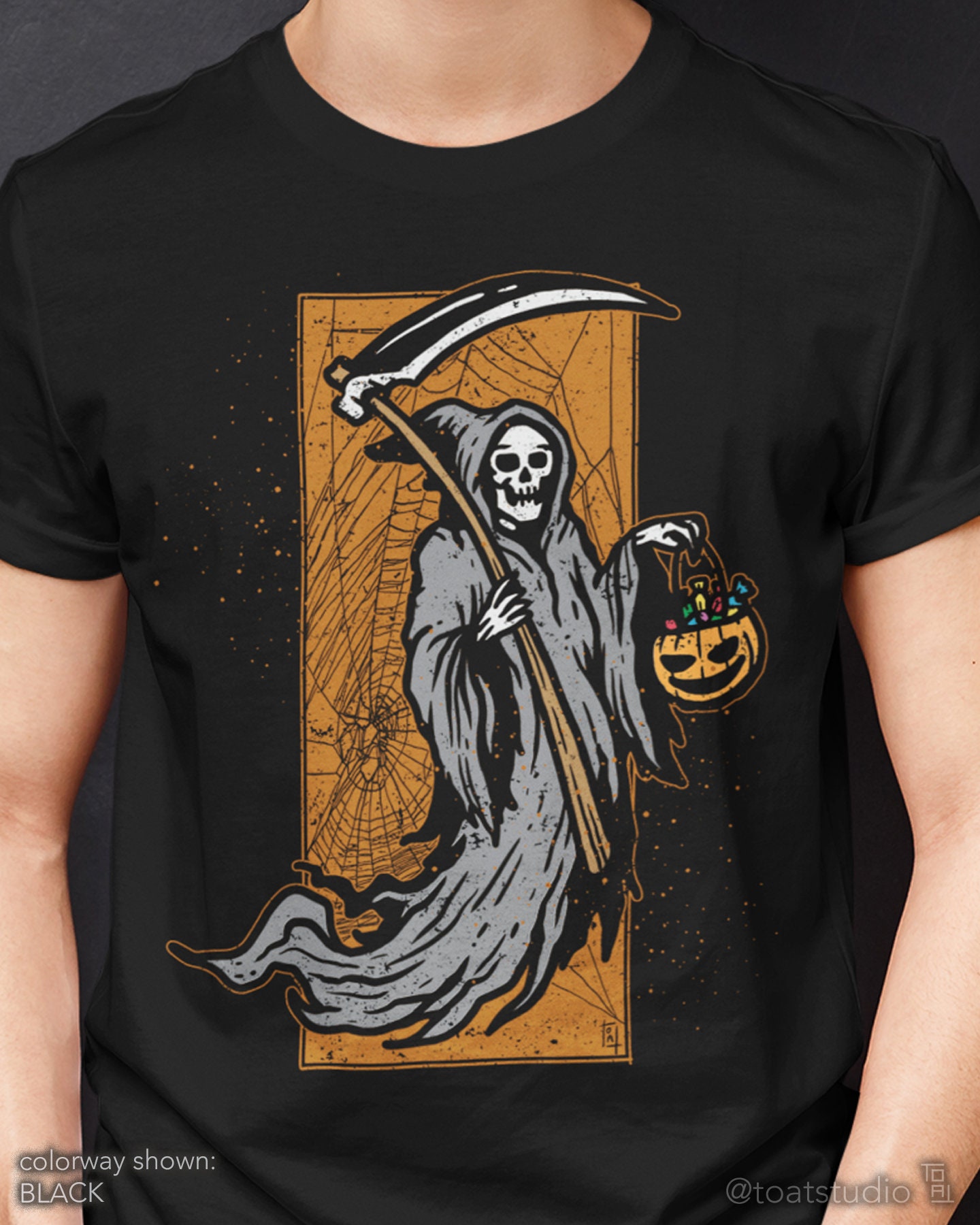 Grim Reaper Unisex T-shirt, Scary Halloween Shirt, Spooky Season, Trick or Treat Candy Bucket, Jack O Lantern, God Of Death, Dark Humor Tee