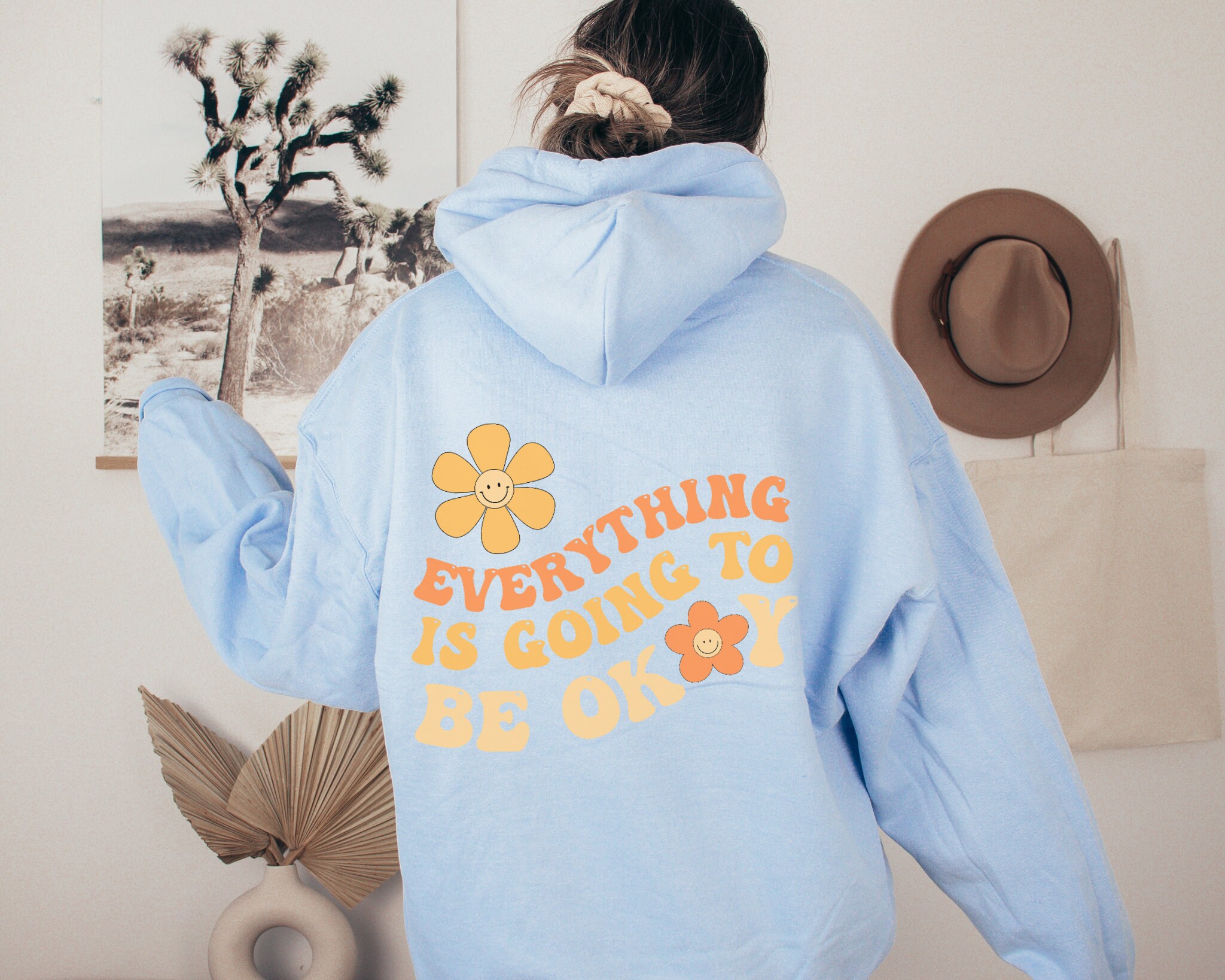 Everything is Going to Be Ok Hoodie Oversized Hoodie with Words on Back Trendy Hoodie Aesthetic Sweatshirts Tumblr Hoodie VSCO Sweatshirts