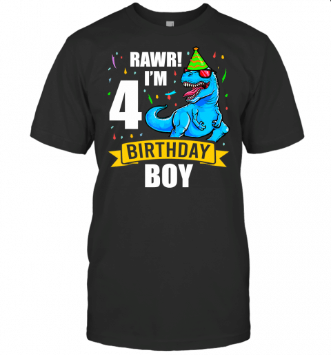 Dinosaur 4 Four Year Old Birthday Boy Kid T Shirt