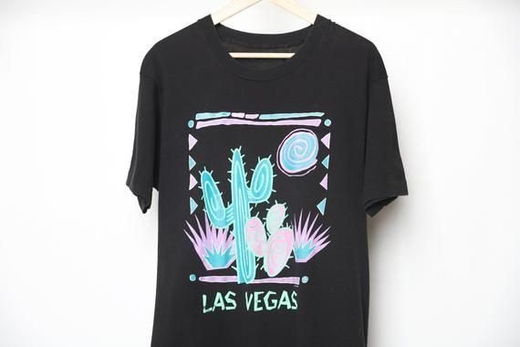 Vintage Black Neon Cactus Las Vegas Player Club Vintage 1990S Black Shirt Top Shirt