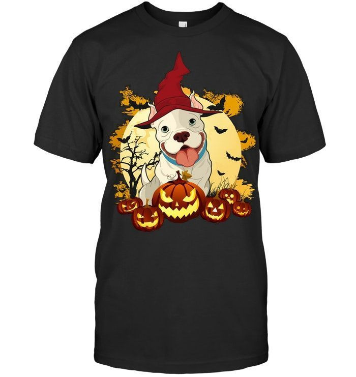 Halloween Dog Witch In The Moon Jack Olanterns Pitbull Lovers Shirts