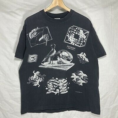 Ad Url Vintage 1991 C Esher Allover Mezzotints Expressionism Tee Shirt