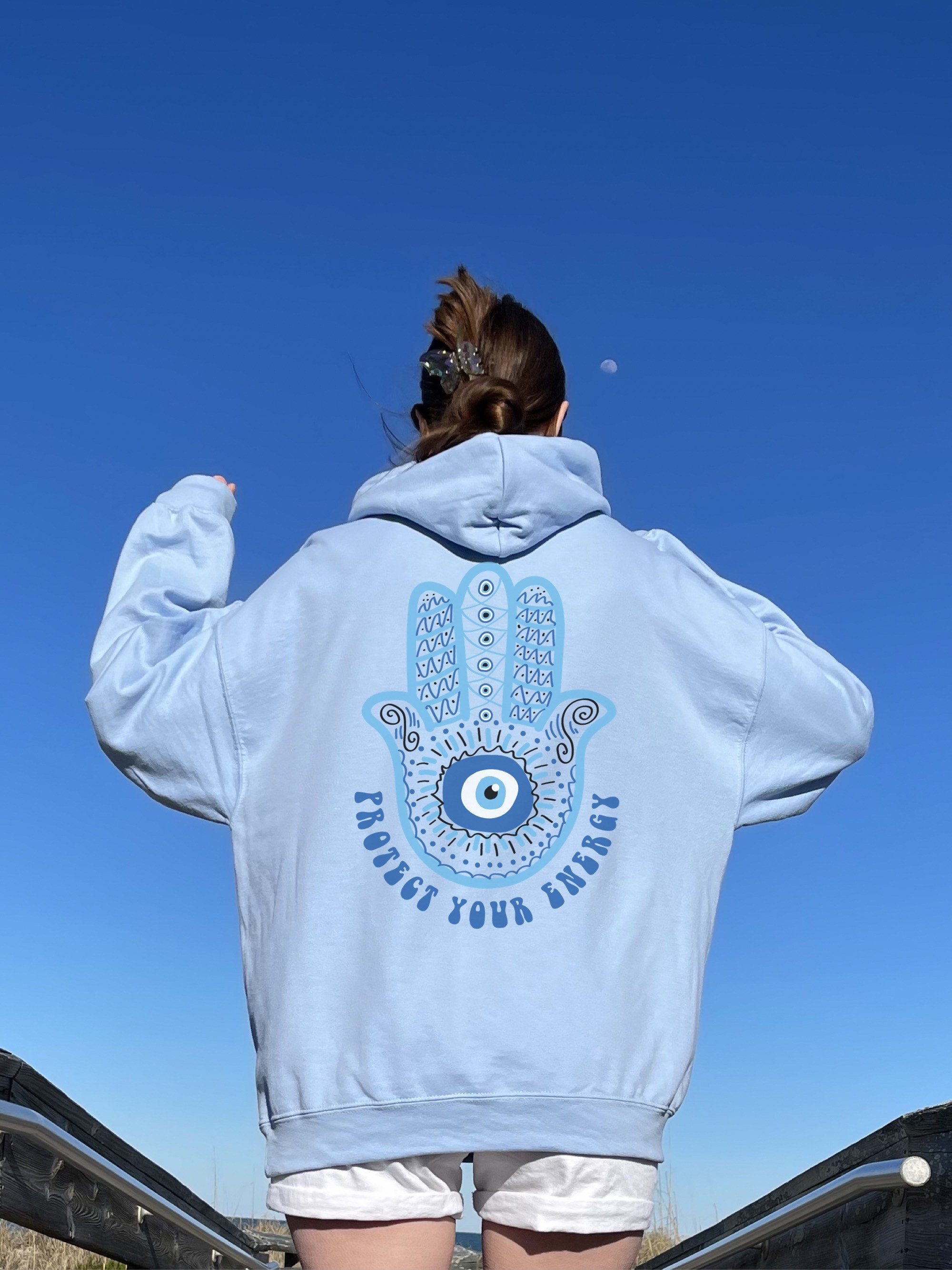 Protect Your Energy Evil Eye Hasma Hand Hoodie Trendy Hoodies Positive Hoodie VSCO Hoodie Egirl Clothing Indie Clothing Aesthetic Hoodie