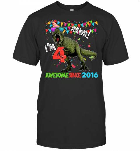 Aweosme Since 2016 4Th Birthday Dinosaur T Rex T Shirt