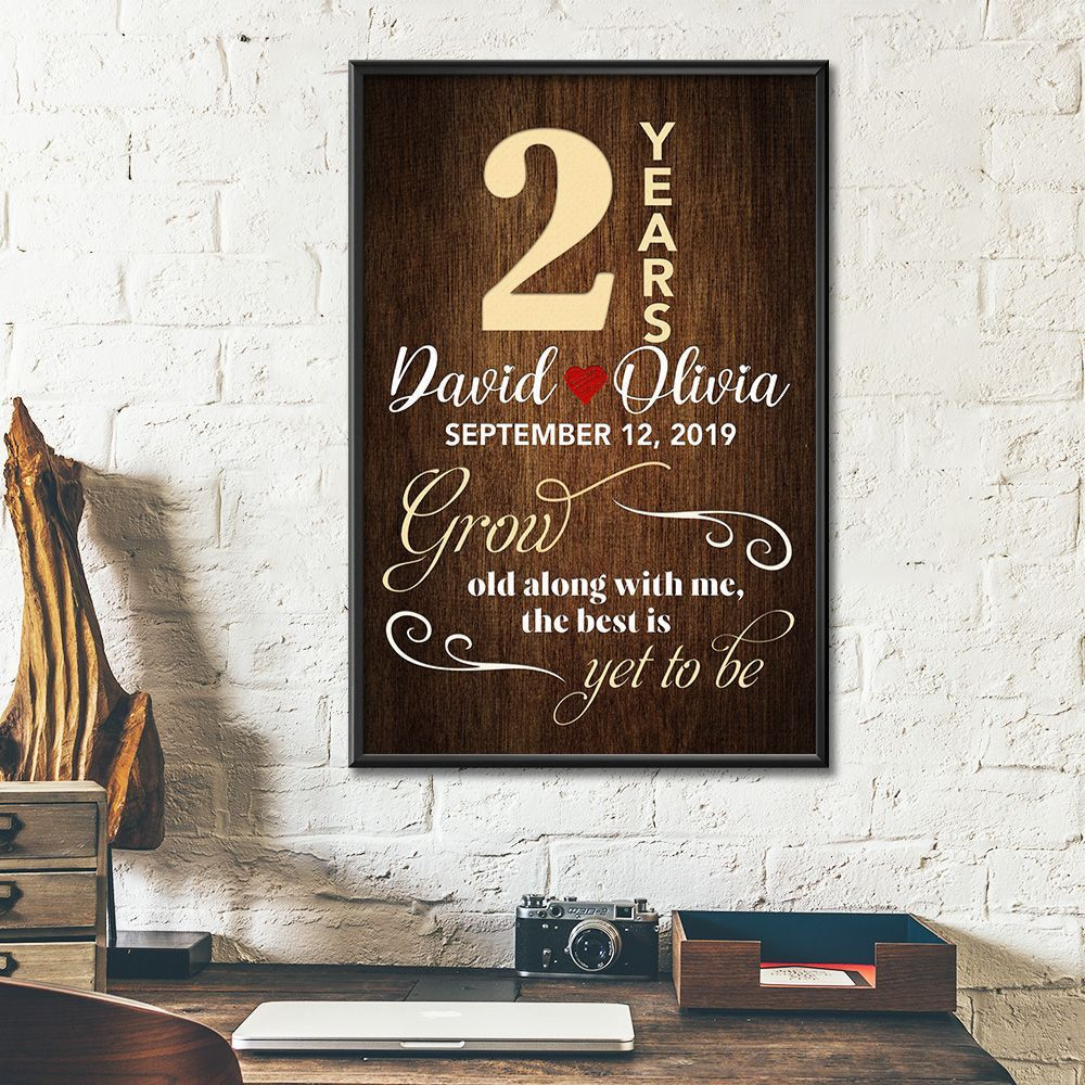 Personalized Names & Date 2Nd Wedding Anniversary Gifts Poster For Couple, Husband & Wife, Her, Him