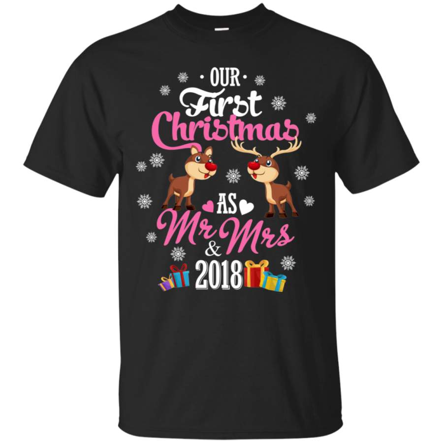 Our First Christmas As Mr & Mrs 2018 T-Shirt Newlyweds Gift