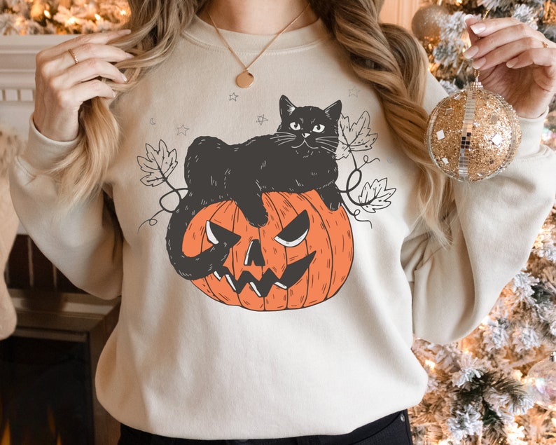 Halloween Pumpkin And Black Cat Sweatshirt