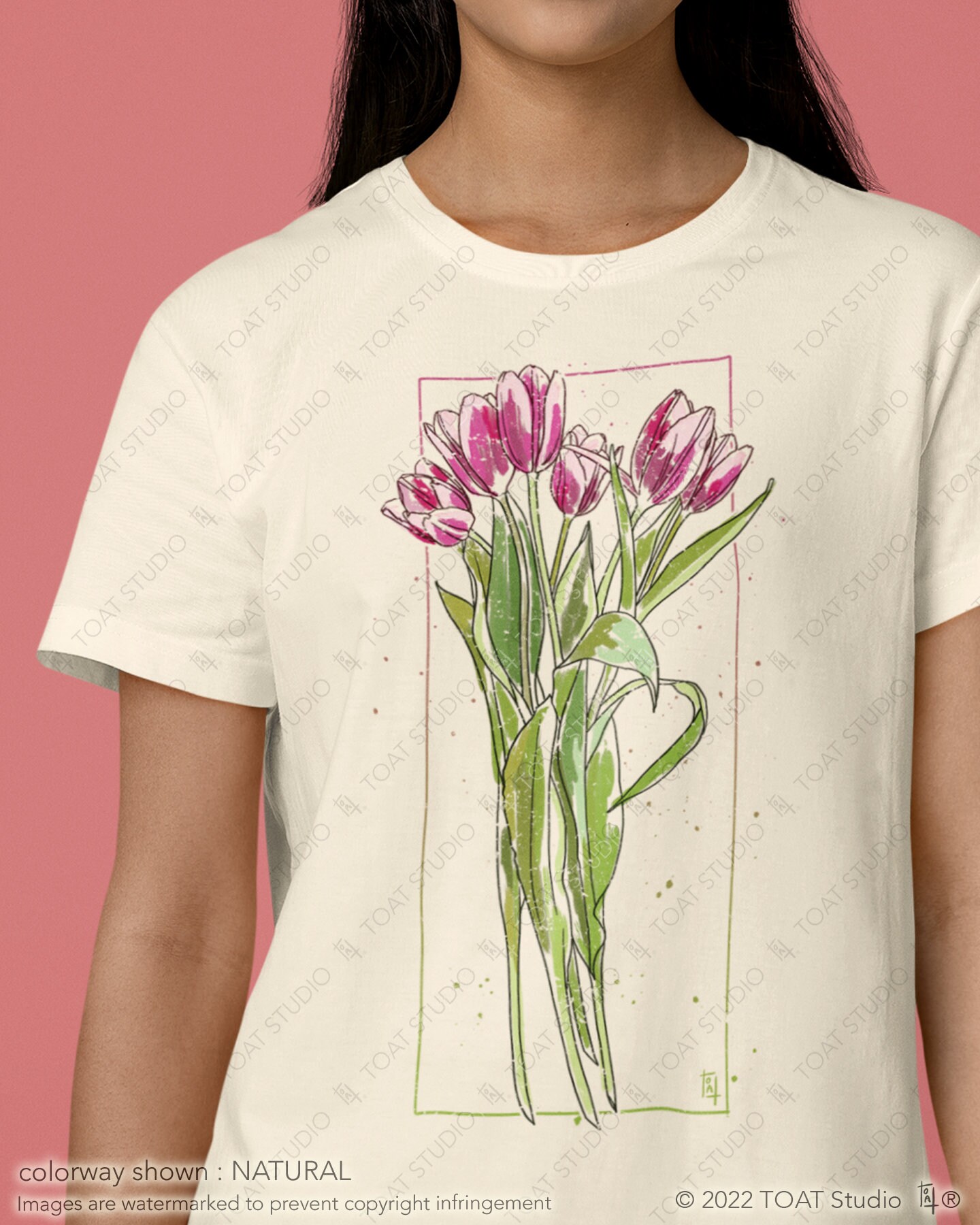 Tulip III Unisex T-shirt, Pink Tulip Drawing, Plant Shirt, Flower Garden Lover, Tulip Bouquet, Cottagecore Farmcore Apparel, Plant Mom Gift