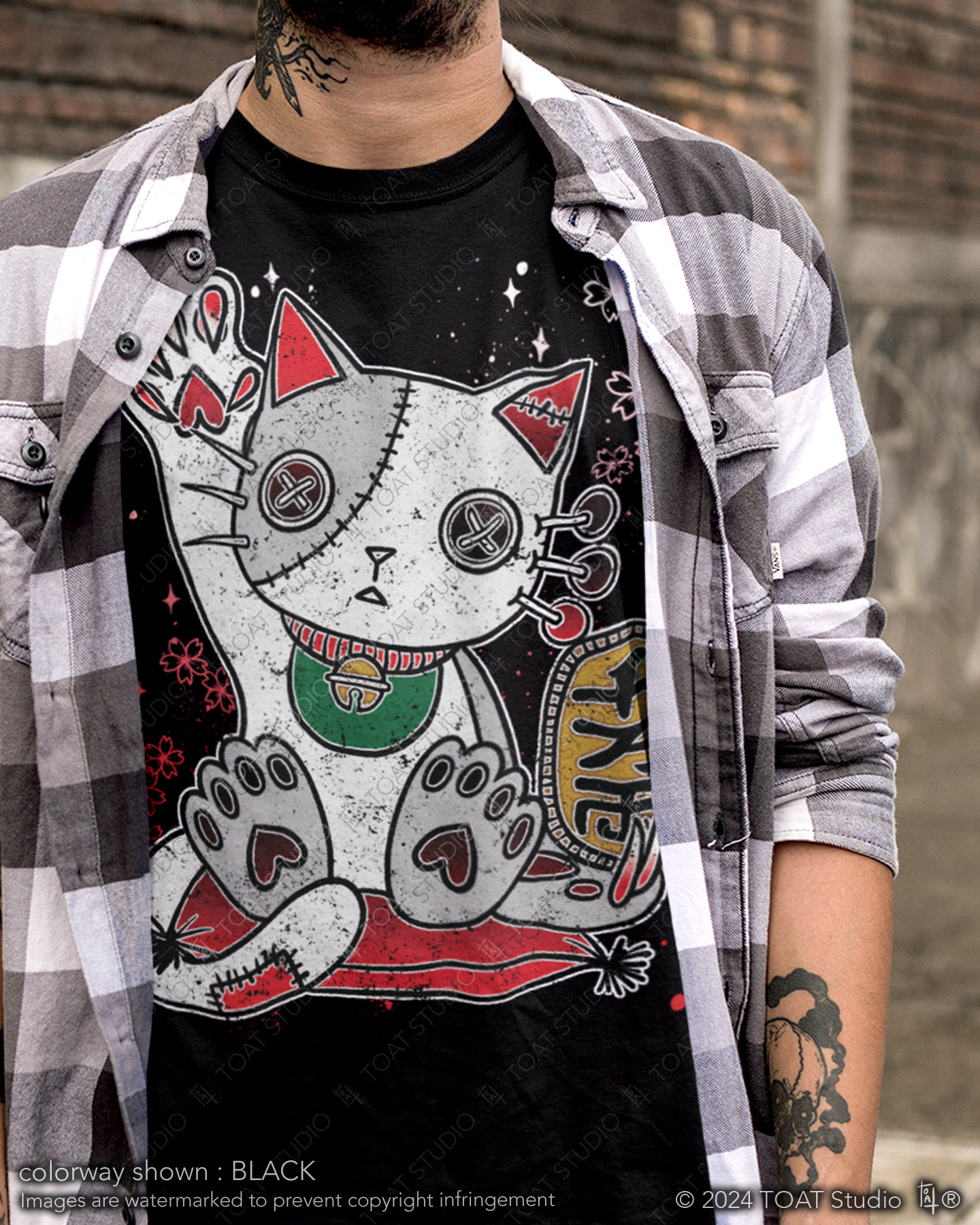 Maneki Neko Unisex T-Shirt, Japanese Lucky Cat, Beckoning Cat, Japan Gift Souvenir, Gothic Kitty, Koban Coin, Money Fortune, Edo Asakusa