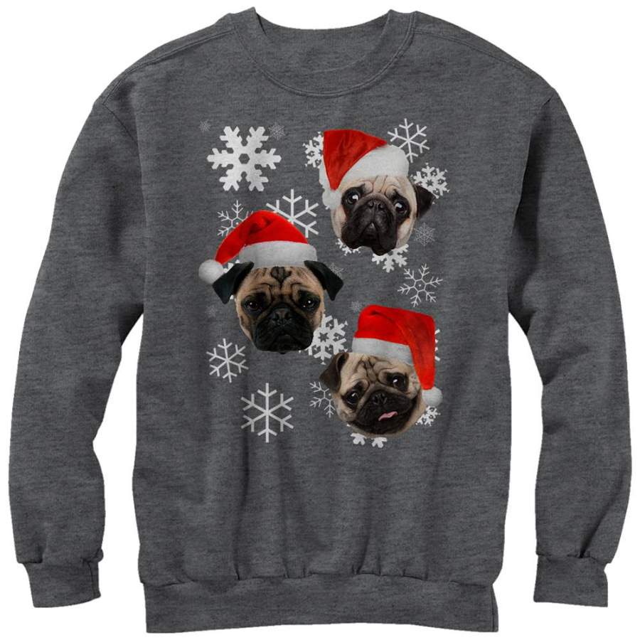 Lost Gods Women’s Ugly Christmas Pug  Sweatshirt Charcoal Heather