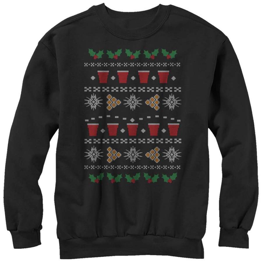 Lost Gods Men’s Ugly Christmas Pong  Sweatshirt Black