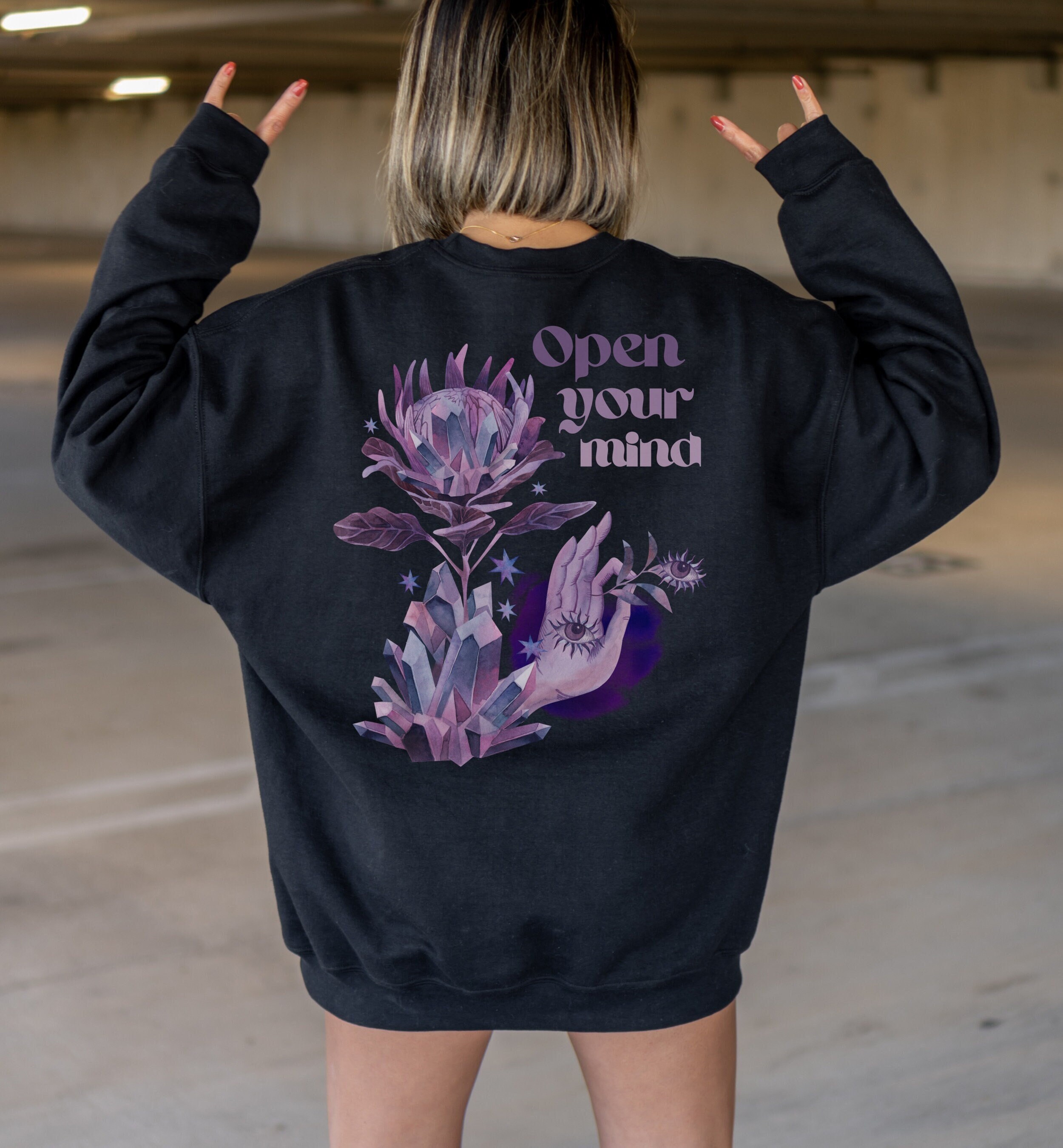 Open Your Mind Aesthetic Sweatshirt Oversized Crewneck Witchy Clothes VSCO Sweatshirt Preppy Clothes Trippy Sweatshirt Women Trendy Clothes