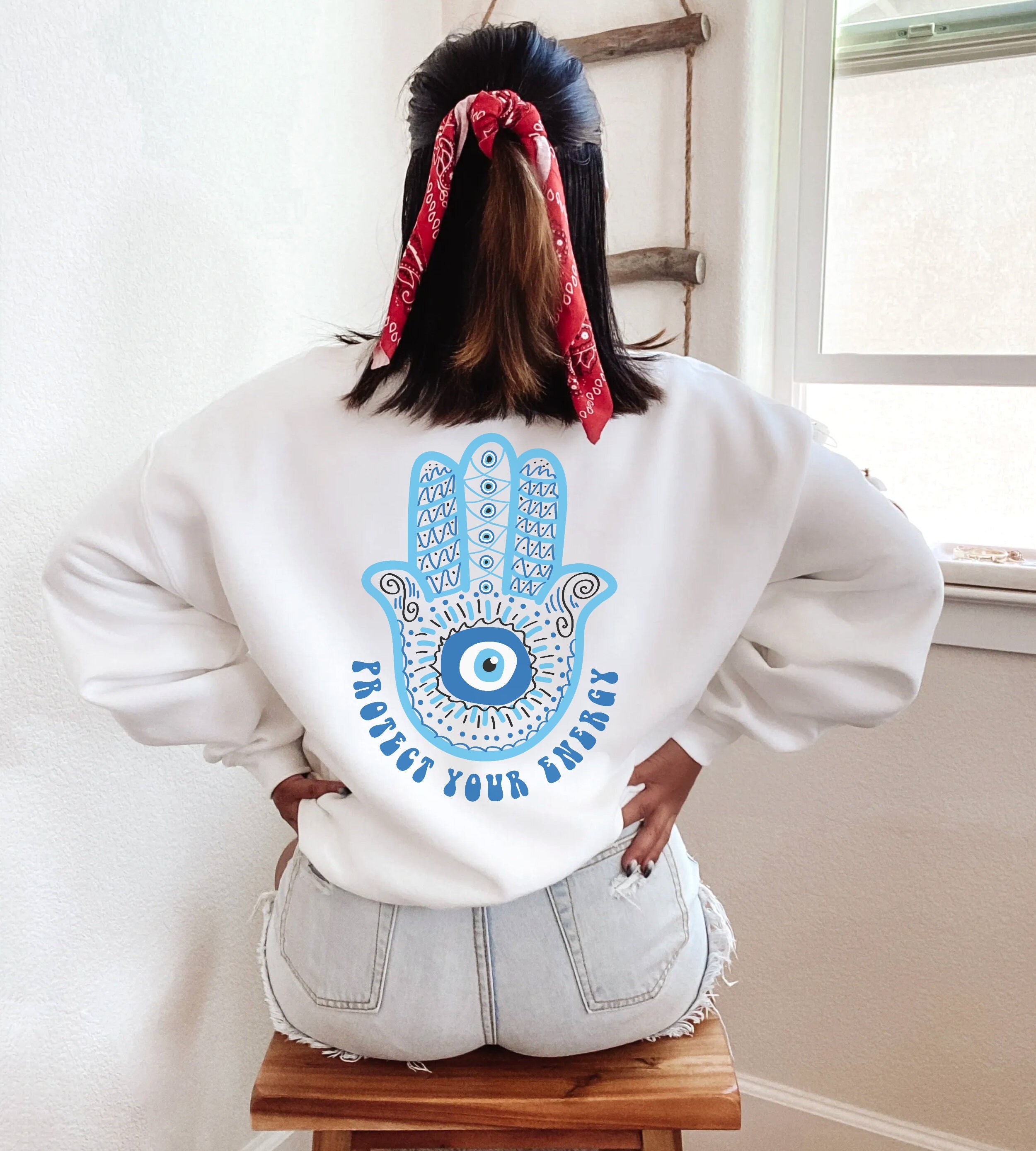 Protect Your Energy Evil Eye Hasma Hand Sweatshirt Aesthetic Clothes Indie Clothes VSCO Girl Tumblr Sweatshirt Comfy Crewneck Hippie Clothes