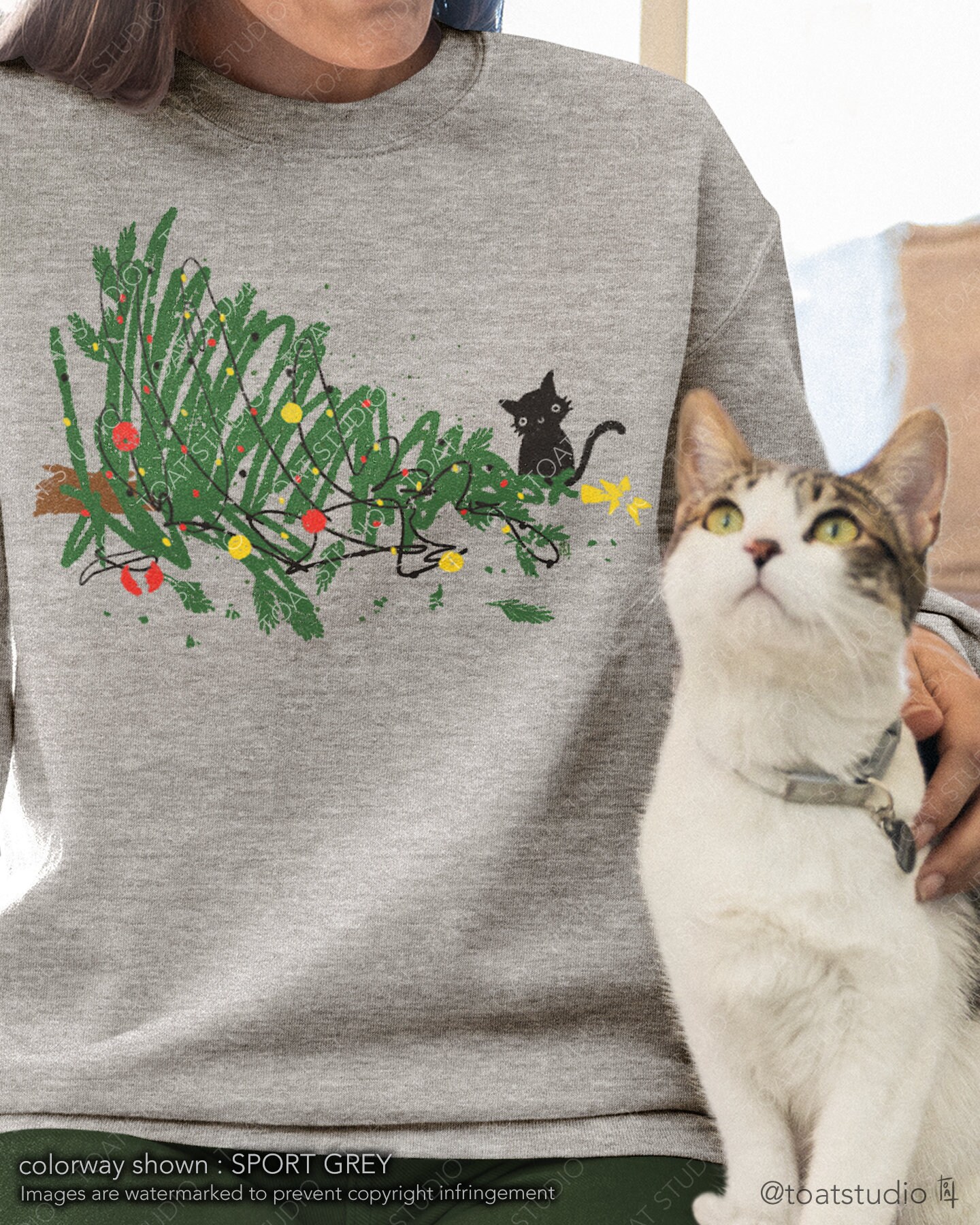 Merry Catmas Unisex Crewneck Sweatshirt, Christmas Cat, Merry Christmas Tree, Holiday Sweatshirt, Ugly Christmas Sweater, Meowy Christmas