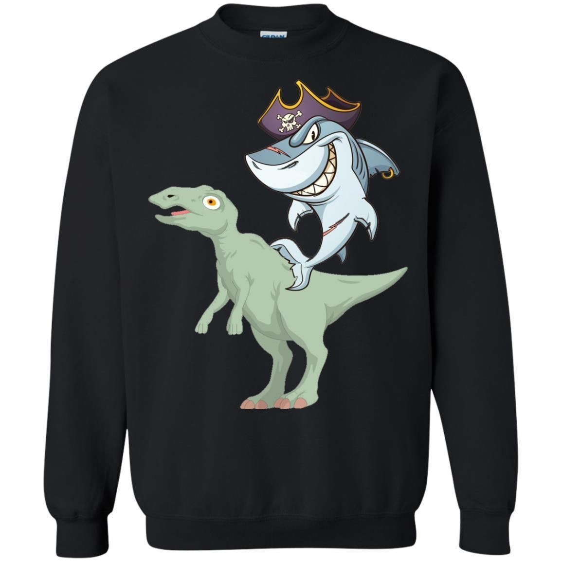 Shark Pirate Riding A T-Rex Dinosaur Funny Gift Shirt