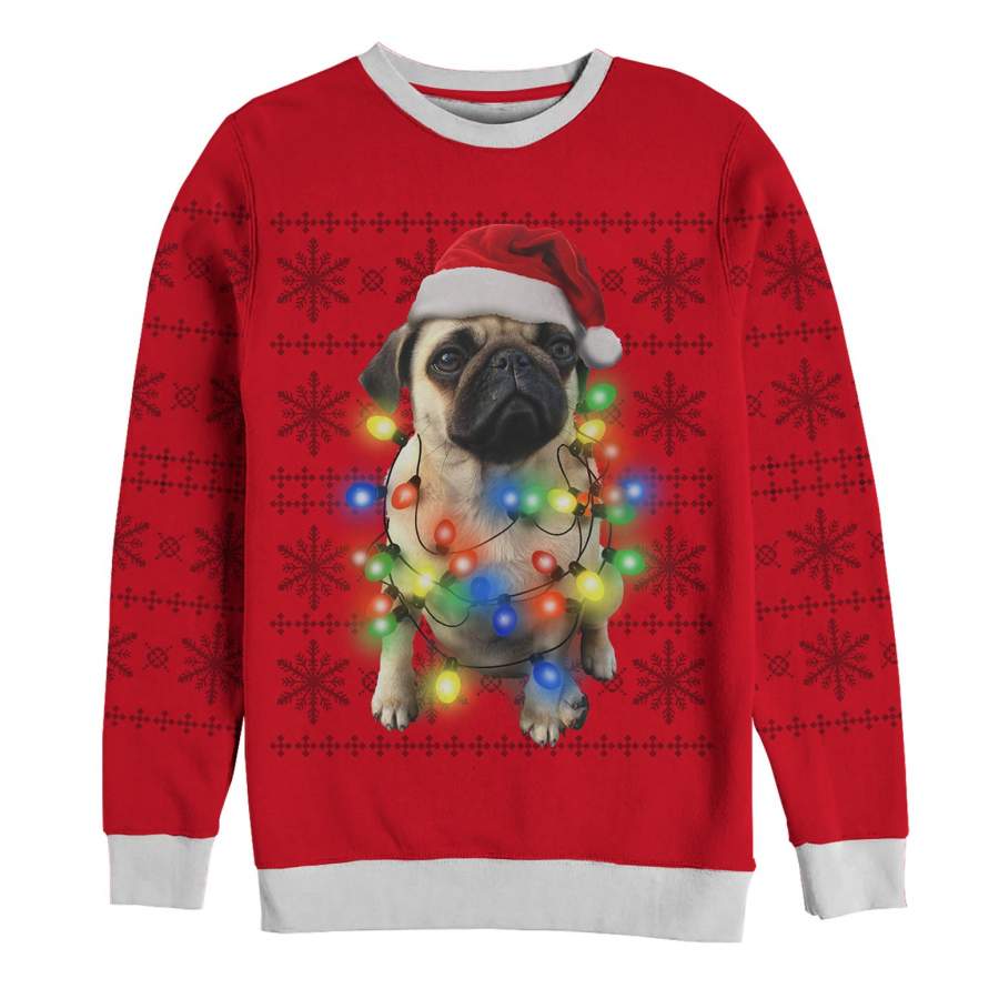 Lost Gods Women’s Ugly Christmas Pug Lights Explosion  All-Over Sweatshirt