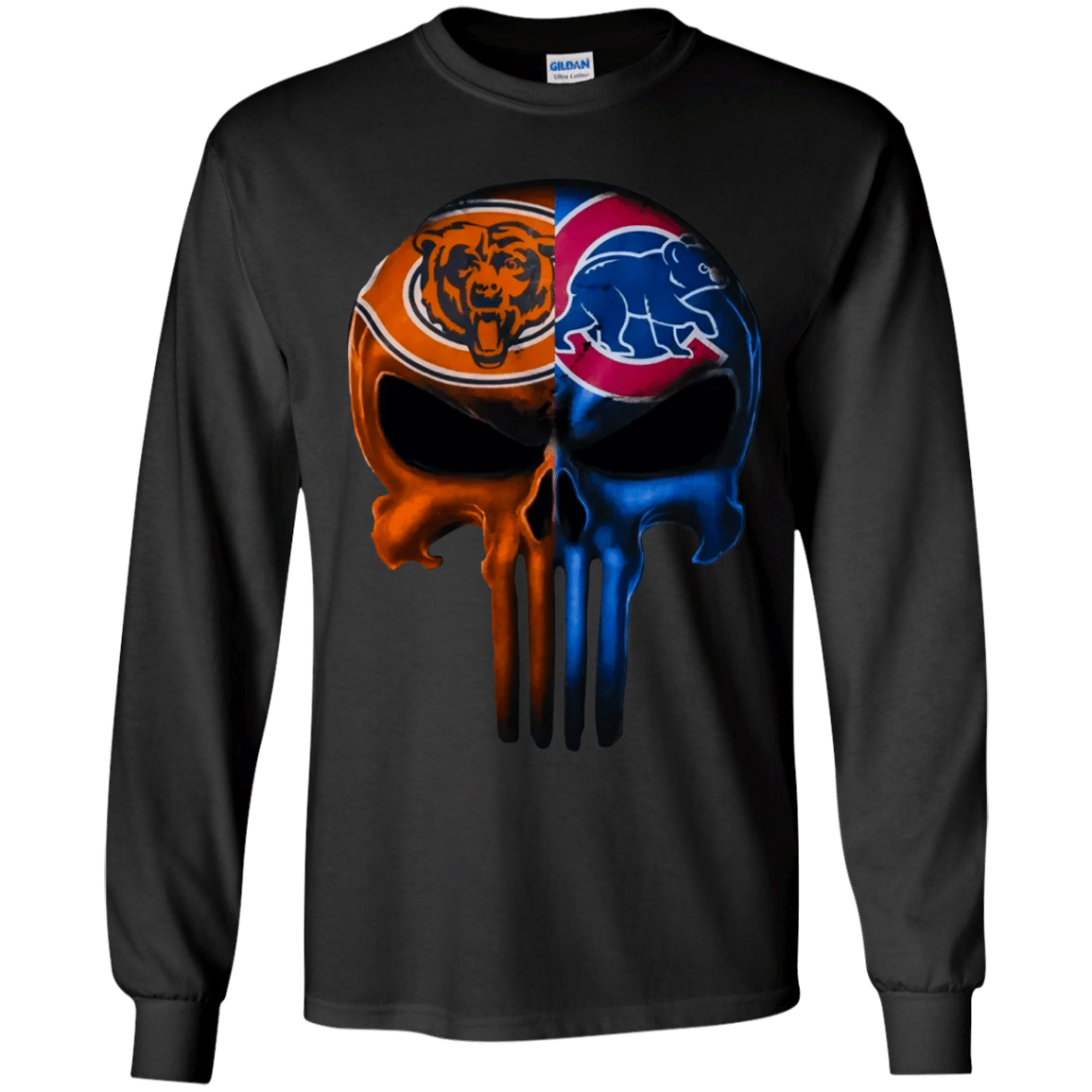 Punisher Skull Chicago Bears And Chicago Cubs Funny Sports Fans Youth Ls T-Shirt