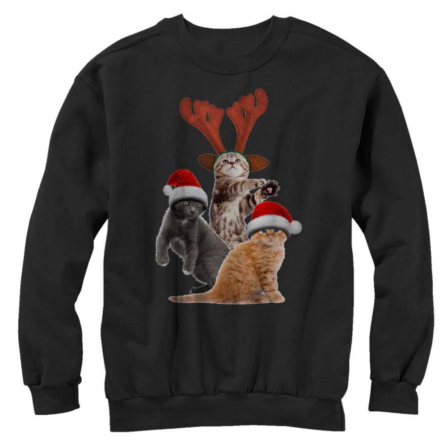 Lost Gods Men’s Ugly Christmas Cats  Sweatshirt Black S