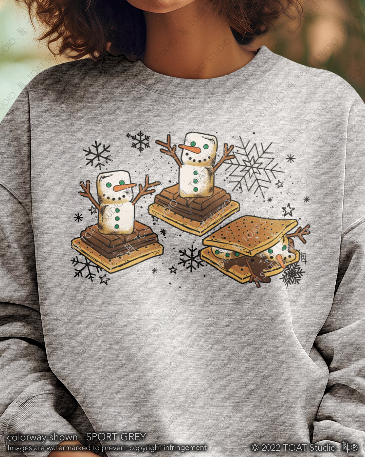 Snowman Smores Unisex Crewneck Sweatshirt, Holiday Smores, Melting Snowman, Dark Christmas, Funny Christmas Snowman, Holiday Cookies