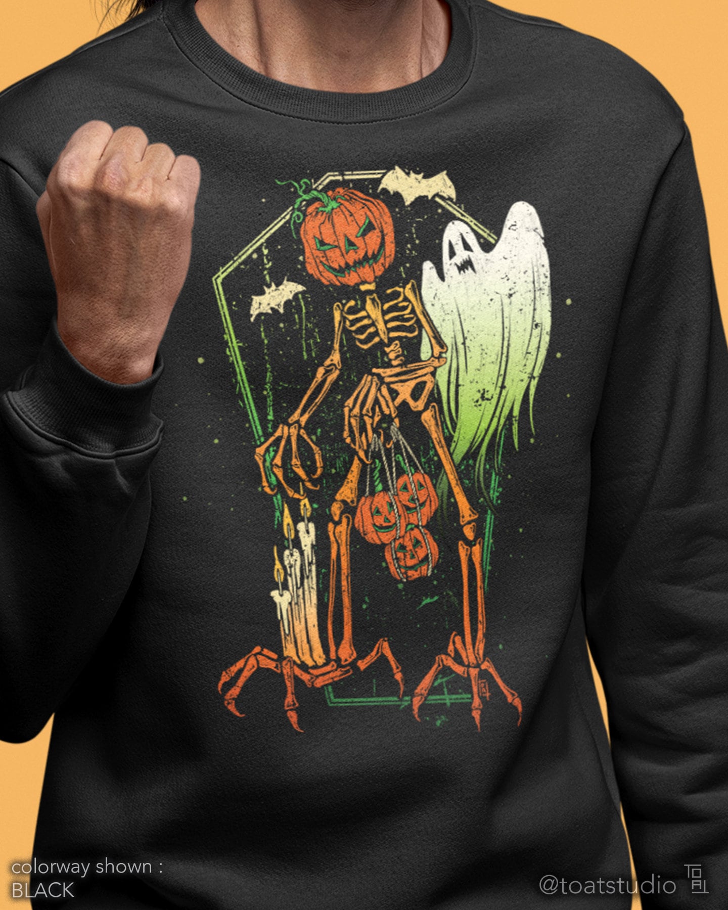 Pumpkin Skeleton Unisex Crewneck Sweatshirt, Halloween Skeleton, Spooky Skeleton, Pumpkin Tee, Fall Spooky Ghost, Creepy Haunted Halloween