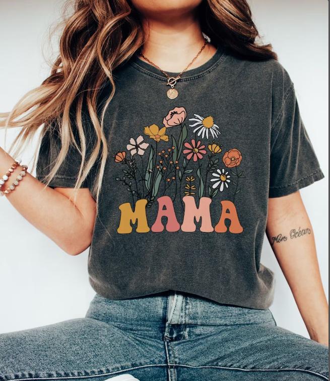 Mama T-Shirt, Wildflowers Mama T-Shirt, Comfort Colors T-Shirt, Retro Mom T-Shirt, Mother’s Day Gift