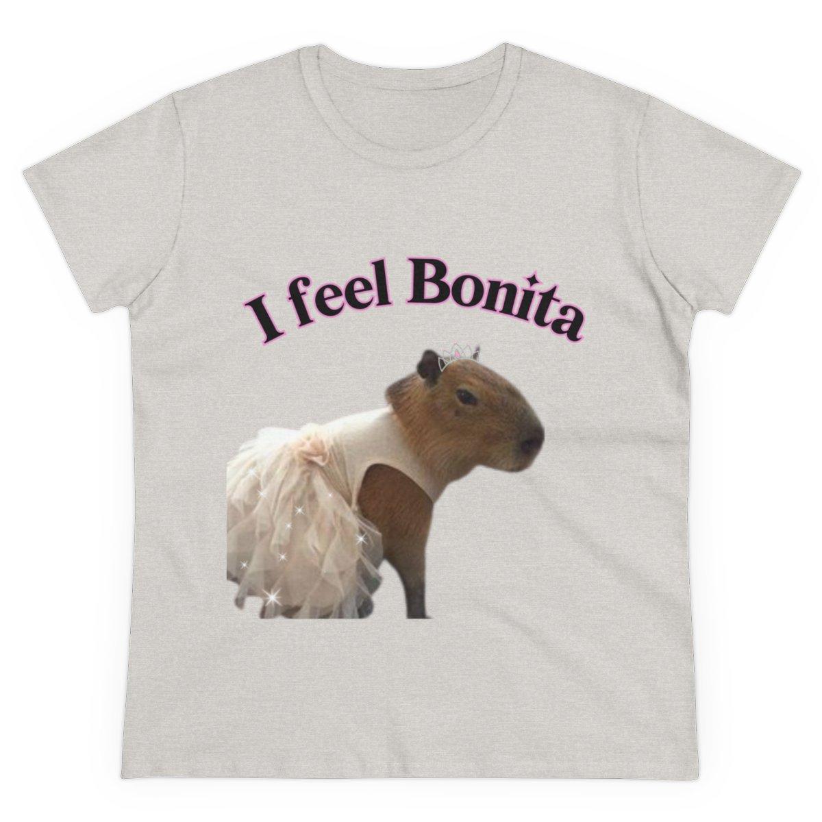 Princess Capy – “I feel Bonita” – Sparkly and Cute – Capybara – Funny Women’s T shirt – Women’s Midweight Cotton Tee