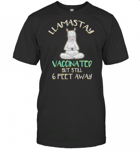 Vaccine Vaccinated Llama Llamastay Yoga Joke Humor Funny T Shirt