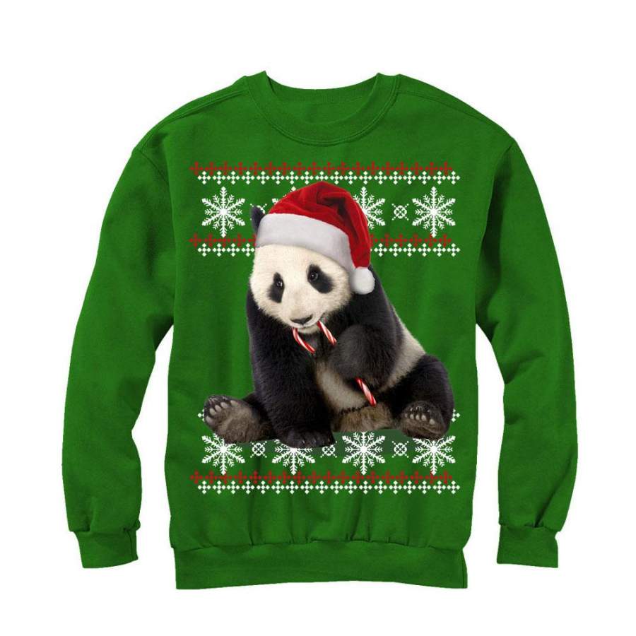 Lost Gods Women’s Ugly Christmas Panda and Candy Cane  Sweatshirt Kelly Green