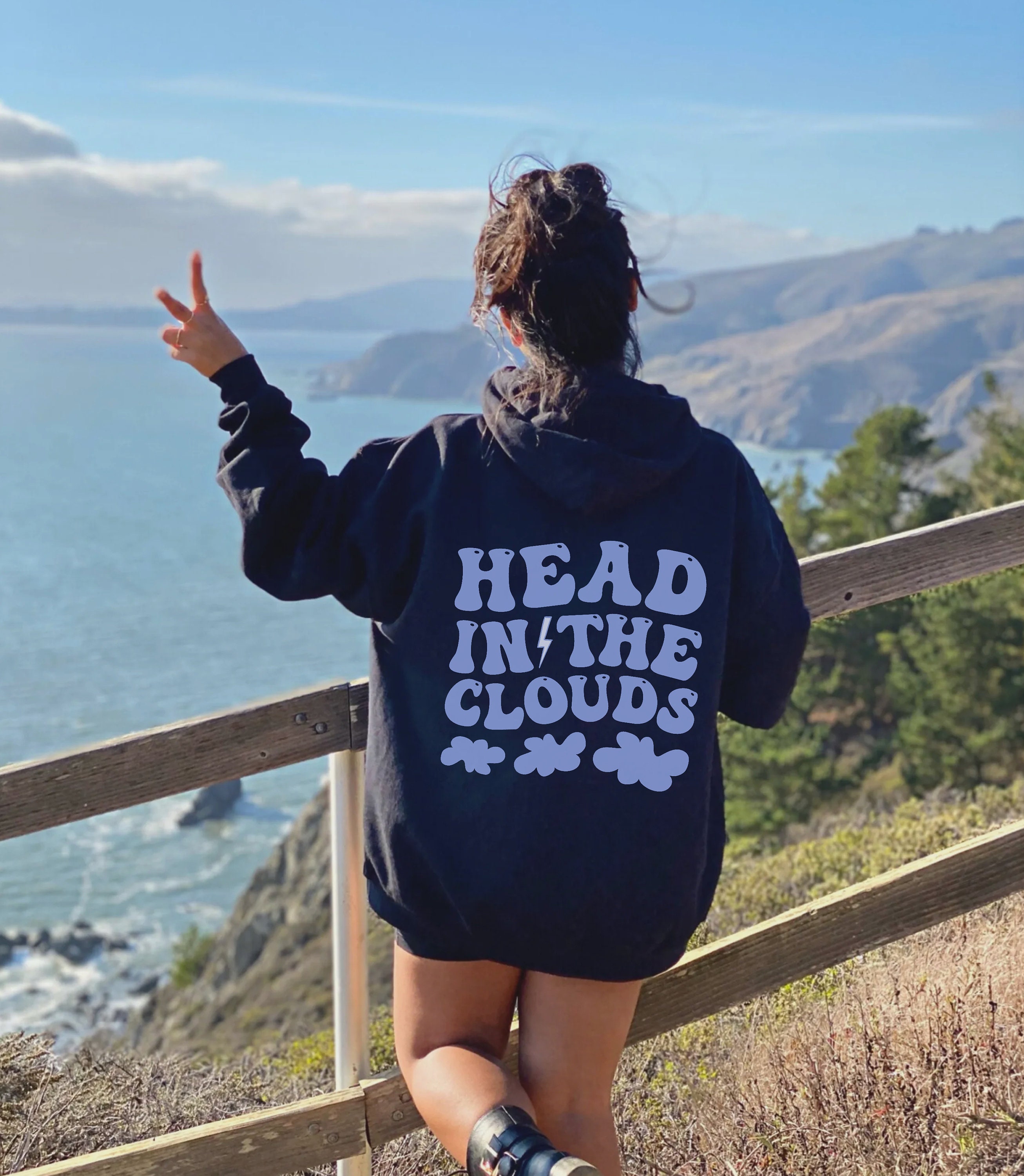 Head in the Clouds Hoodie with Words on Back Trendy Hoodie Preppy Sweatshirt VSCO Hoodie Tumblr Hoodie Aesthetic Clothes Vintage Hoodies