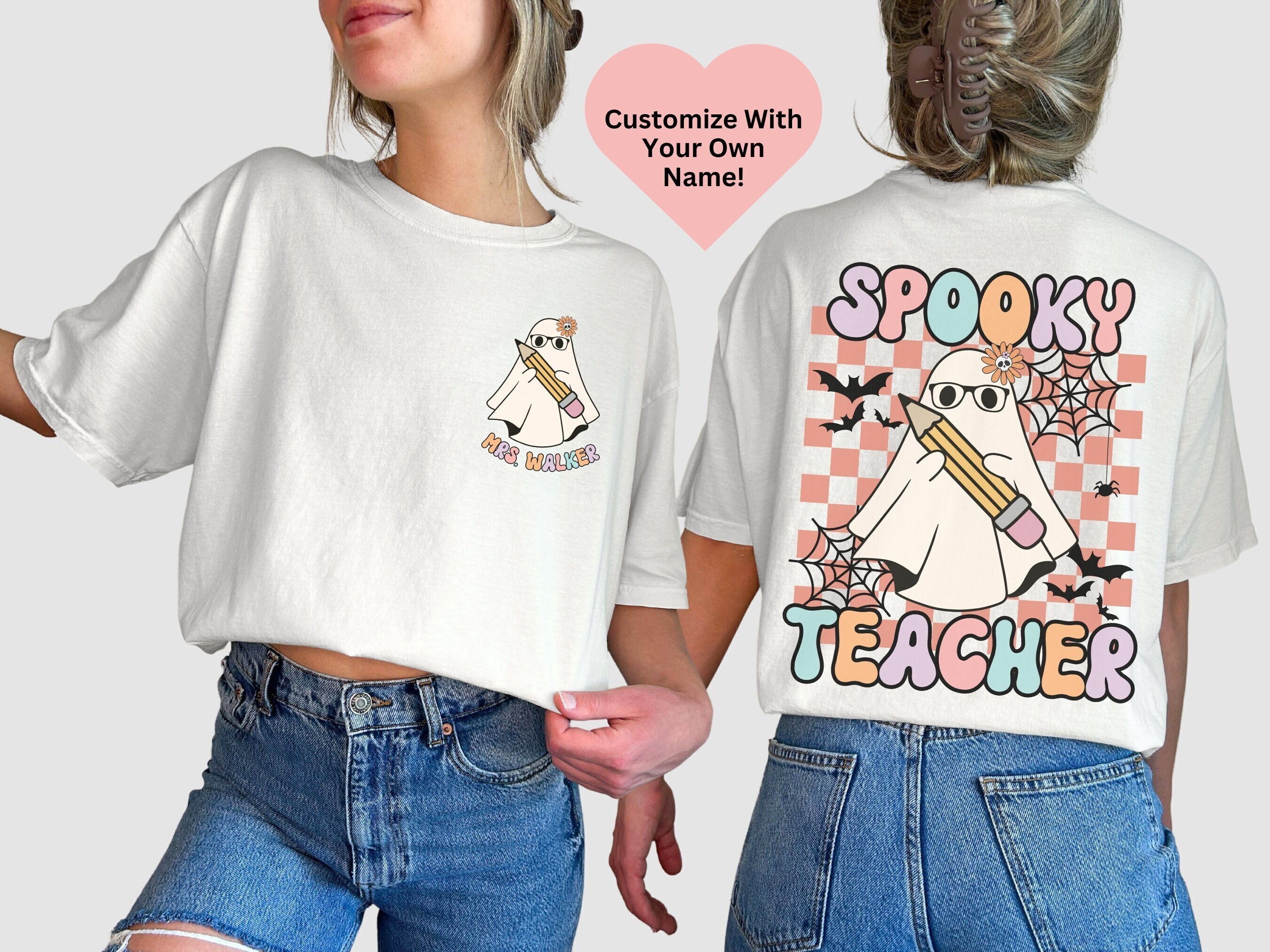 Personalized Teacher Halloween Shirt, Custom Halloween Teacher T-shirt, Western Spooky Teacher T Shirt, Teacher Ghost Tee, Teacher Gift