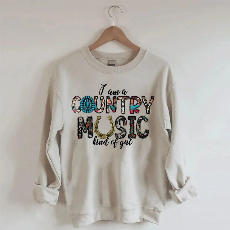 I Am A Country Music Kind Of Gal Sweatshirt- Khaki