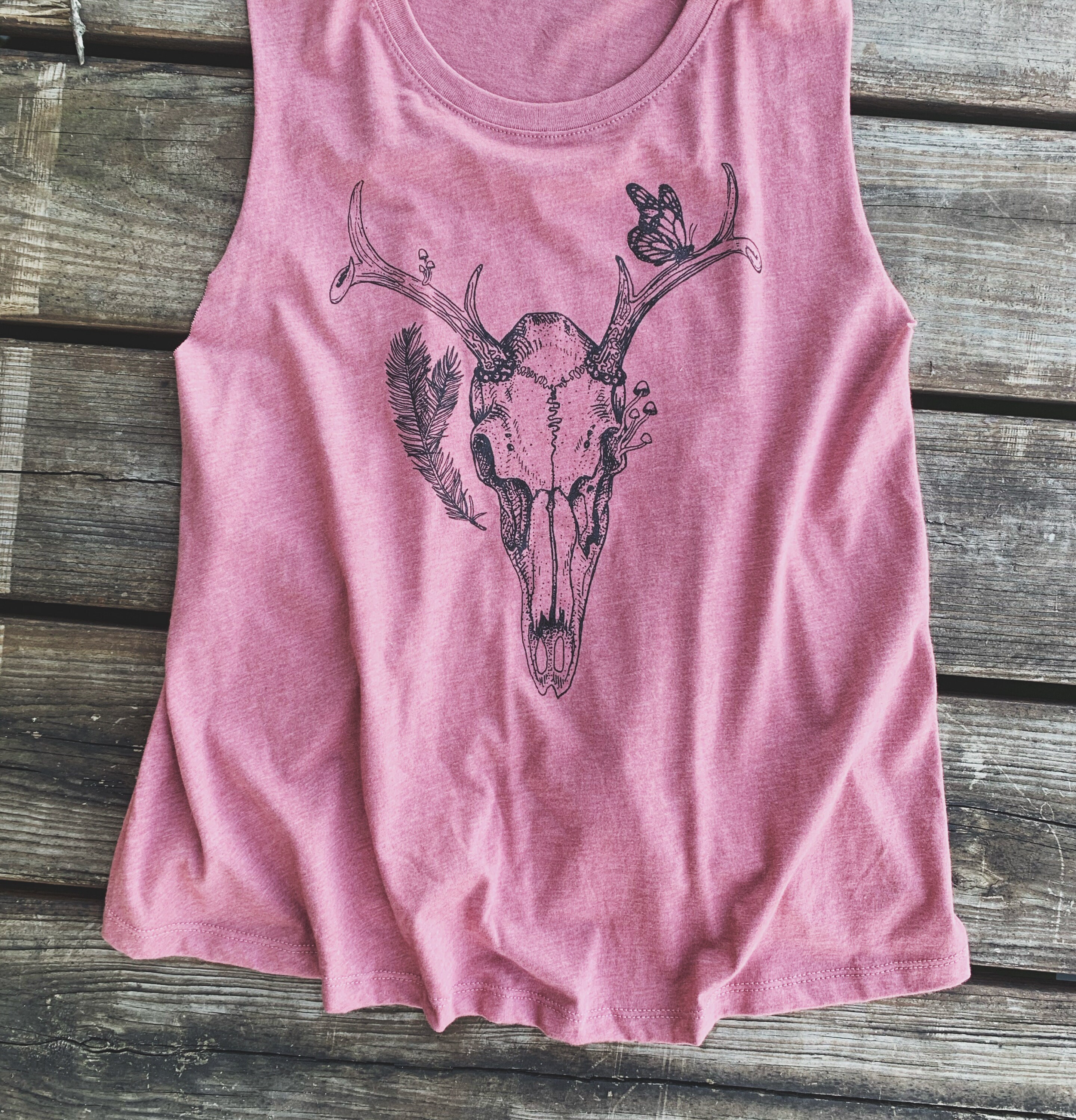 Crop Top Tank Mushrooms whitetail monarch butterfly nature