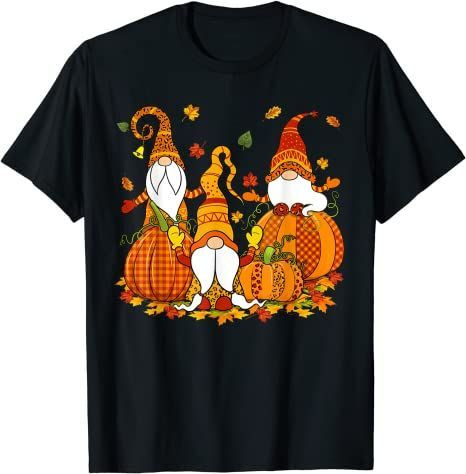 Leopard Pumpkin Print Plaid Gnomes Fall Autumn Thanksgiving T-Shirt