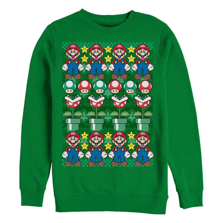 Nintendo Men’s Ugly Christmas Mario  Sweatshirt